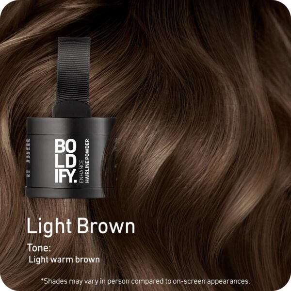 BOLDIFY Hairline Powder - Root Touch Up Hair Color for Gray Coverage - Bald Spot Concealing Hair Powder for Women & Men - 48-Hour Stain-Proof - Light Brown - Image 3