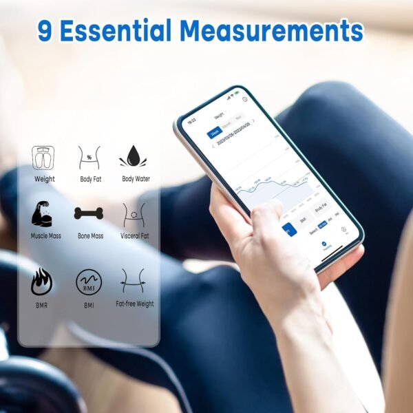 GE Smart Body Fat Scale: Digital Bathroom Scales for Weight and Fat Percentage - Bluetooth Body Composition Analyzer - Accurate Weighing Machine Health Monitor with Smartphone App, 400 lbs - Image 3