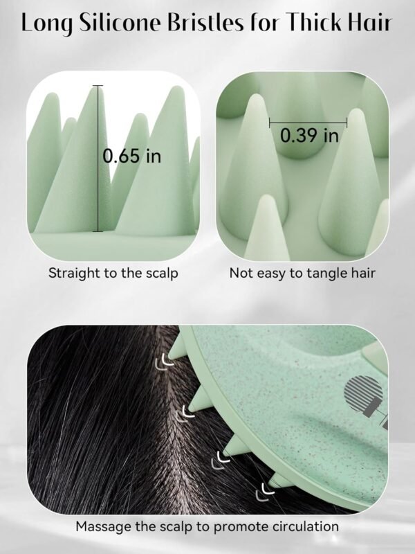 HEETA Scalp Massager with Soft Silicone Bristles for Hair Growth, Dandruff Removal, and Scalp Relaxation - Shampoo Brush for Wet or Dry Hair (Green & Purple) - Image 5