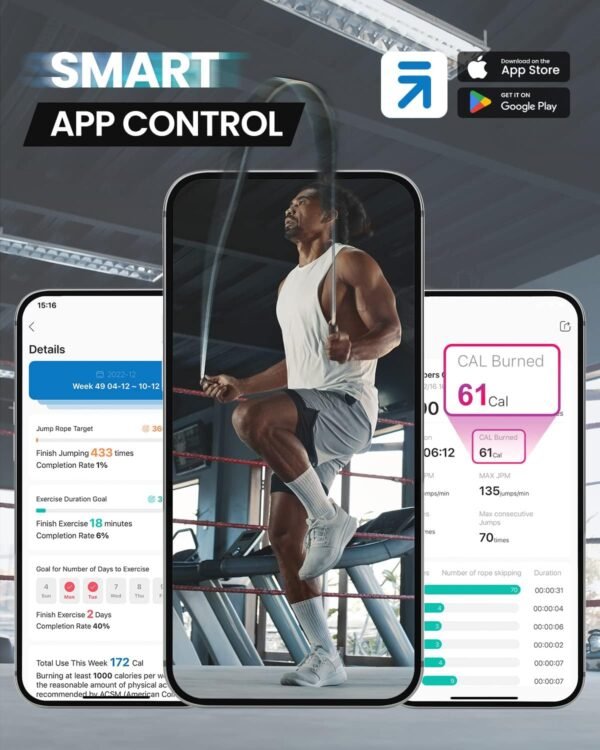 RENPHO Smart Jump Rope - APP Data Storage & Tracking & Analysis, Tangle-Free Jumping Rope for Men, Women, Skipping Rope with Counter, Adjustable workout Jump Ropes for Crossfit, Gym, MMA - Image 3