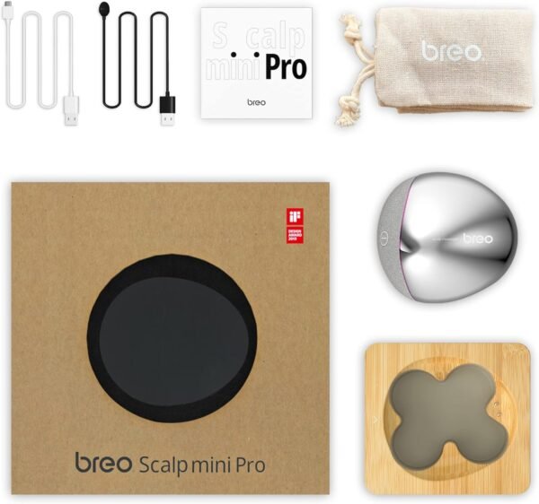 Breo Portable Mini Scalp Massager – IPX7 Waterproof Rechargeable Head Massager for Scalp Relax, Stress Relief Tool with Bamboo Wood Charging Base, Removable Massage Nodes (Silver with Base) - Image 10