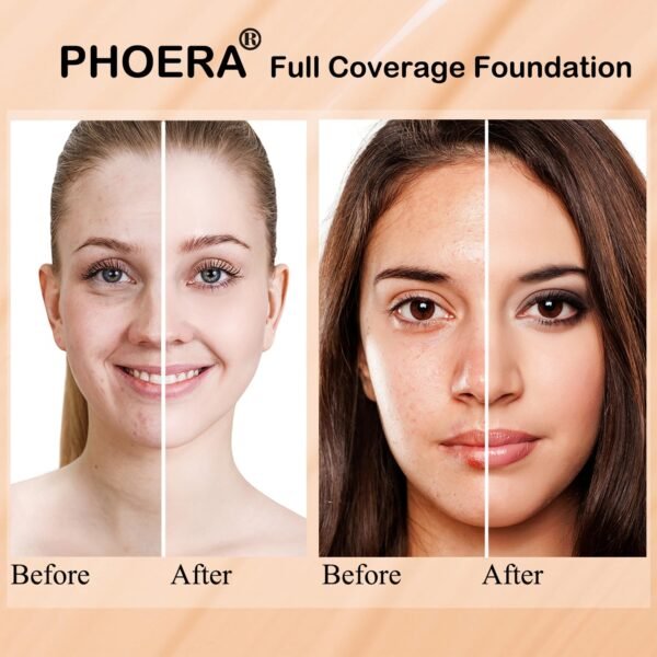 PHOERA Foundation, PHOERA Matte Liquid Foundation,PHOERA Makeup for Women, PHOERA Foundation Full Coverage Concealer, 30ml 24HR Matte Oil Control Concealer (106 - Warm Sun) - Image 5