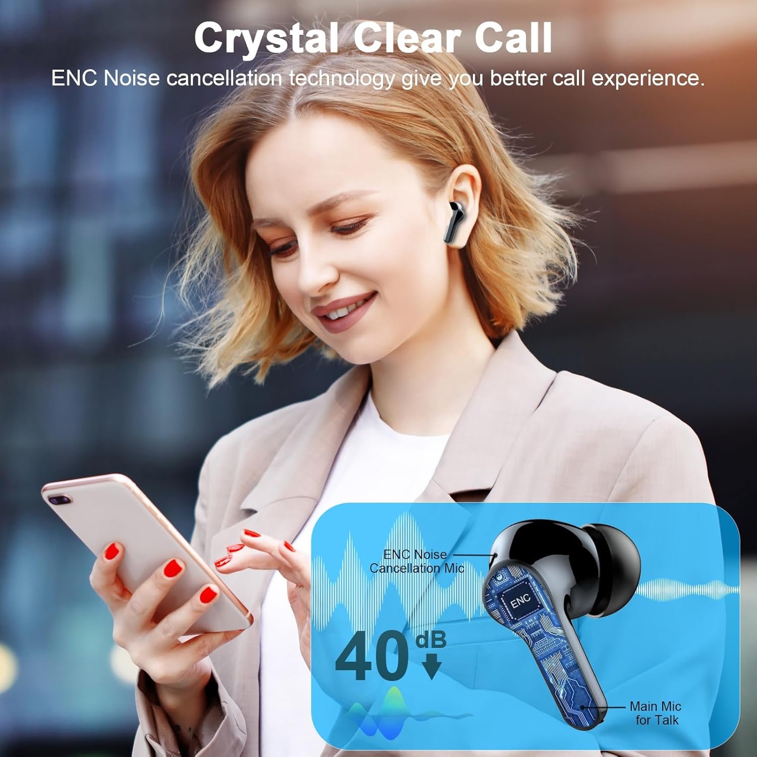 Wireless Earbuds, Bluetooth 5.4 Headphones Deep Bass Stereo, in-Ear Earphones with 4 ENC Noise Canceling Mic, 45H Playtime Dual LED Display Ear Buds, IP7 Waterproof Wireless Headphones for Android iOS - Image 5