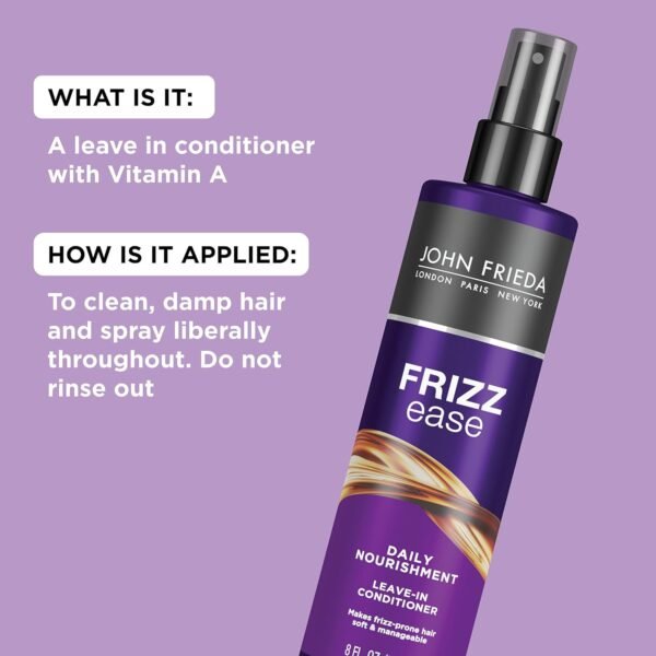 John Frieda Frizz Ease Daily Nourishment Leave-In Conditioner, Detangles Frizzy, Damaged Hair, Reduces Breakage, Protects Against Heat, with Vitamins A, C, E & Green Tea Extract, 8 Oz, Pack of 2 - Image 4