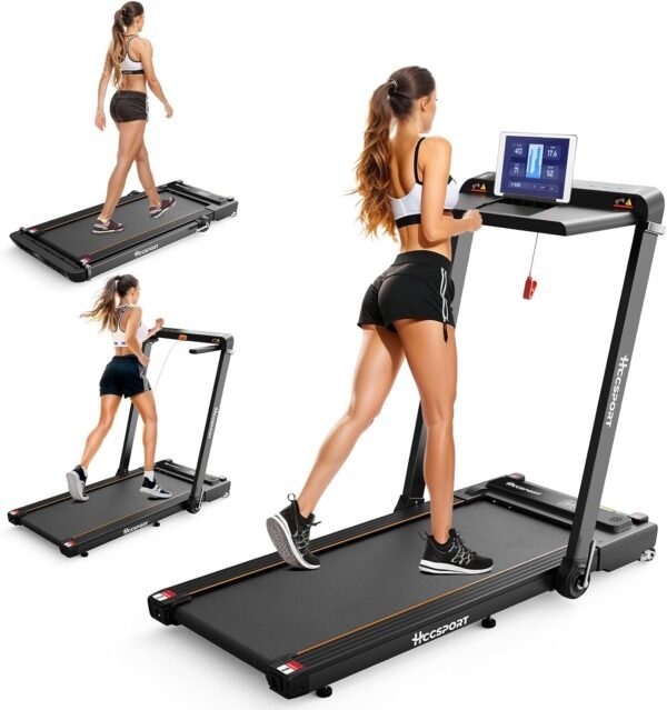 Treadmill with Incline, 3 in 1 Under Desk Treadmill Walking Pad with Removable Desk Workstation 3.5HP Foldable Compact Walking Treadmill for Home Small Office with Wristband Remote Control - Image 2