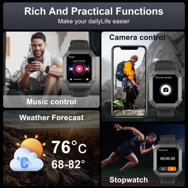 Smart Watch for Men Fitness Tracker: Military Smart Watches for Men Digital Mens Watches Make/Answer Call Running Waterproof Smartwatch Android Phones iPhone Samsung Compatible Heart Rate Monitor - Image 6