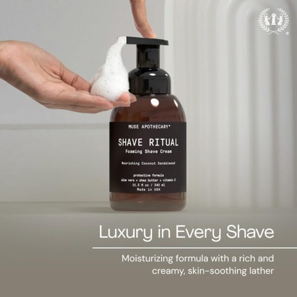 Muse Apothecary Foaming Shave Ritual - Natural Shaving Cream Sensitive Skin - Womens Shaving Cream Mens Shave Cream - Protective Formula Aloe Vera + Shea Butter + Vitamin E - Coconut Sandalwood 11.5oz - Image 4