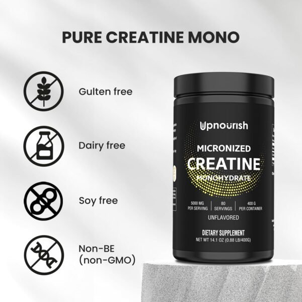 UpNourish Micronized Creatine Monohydrate Powder 400 G - Unflavored Vegan for Pre Workout, Muscle Building Pure Women and Men Instantized Supplement, 80 Servings 14.1096 Ounce - Image 4