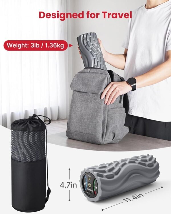 FITINDEX Foam Roller for Back Pain, 5-Speed Vibrating Foam Roller Muscle Massage, FSA HSA Eligible Exercise, Yoga, Muscles Deep Tissue, Physical Therapy, Muscle Recovery, Neck, Leg, Rechargeable, Gray - Image 4