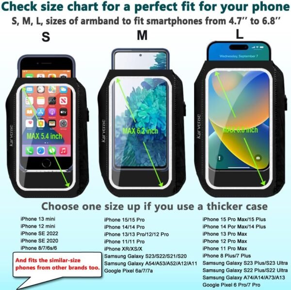 Phone Holder for Running, Karvense Phone Arm Bands for Running Gym Workout Jogging, for iPhone 15 Pro/15/14 Pro/14/13 Pro/13/12 Pro/11/XR, Samsung Galaxy, to 6.2'', Cell Phone Armband w/Zipper Pocket - Image 6