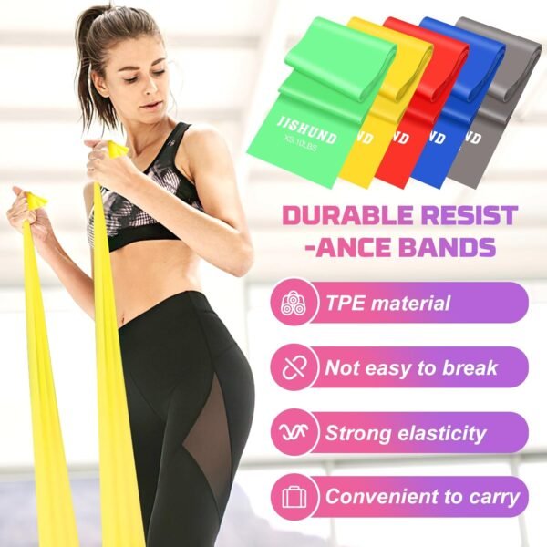 Resistance Bands Set, 5 Pcs Exercise Bands Elastic Stretch Bands for Yoga Pilates Fitness Stretching Strength Training, Workout Bands for Home Gym - Image 4