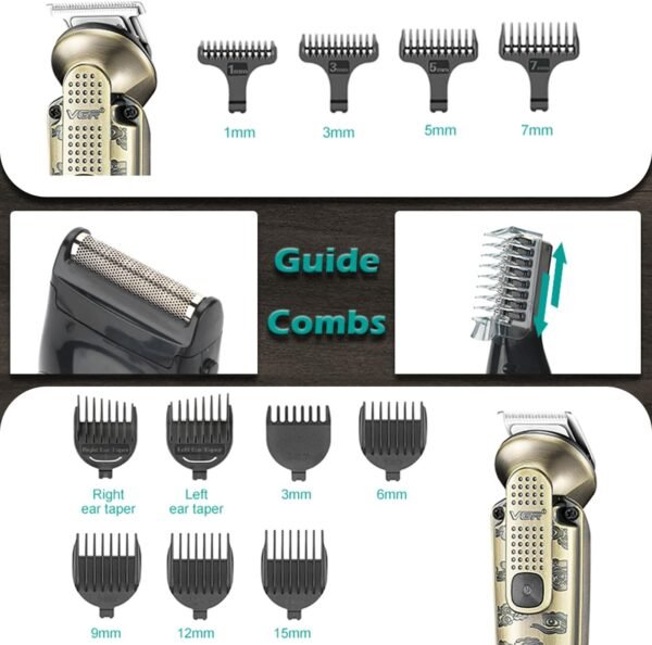 VGR 095 Beard Trimmer for Men, 7 in 1 Waterproof Cordless Hair Clippers and Trimmers Set, Electric Razor Shavers T-Blade Hair Trimmer Grooming Kit for Nose Body Ear Face Mustache, V-103 - Image 7