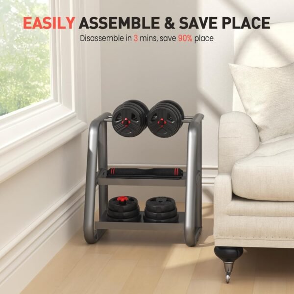 Adjustable Dumbbells Set, 20/30/40/55/60/70/80/90lbs Free Weight Set with Connector, 2 or 3 in 1 Dumbbells Set Used as Barbell, Kettlebells, Fitness Exercises for Home Gym Suitable Men/Women - Image 9
