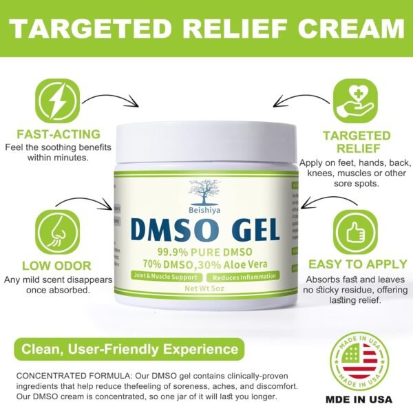 DMSO Gel with Aloe Vera, DMSO Gel 99.9 Pure for Pain Relief, DMSO Pharmaceutical Grade, Muscle & Joint Comfort, Relieve Inflammation, Reduces Swelling, Low Odor, Non-Gresay, 5 Oz - Image 6