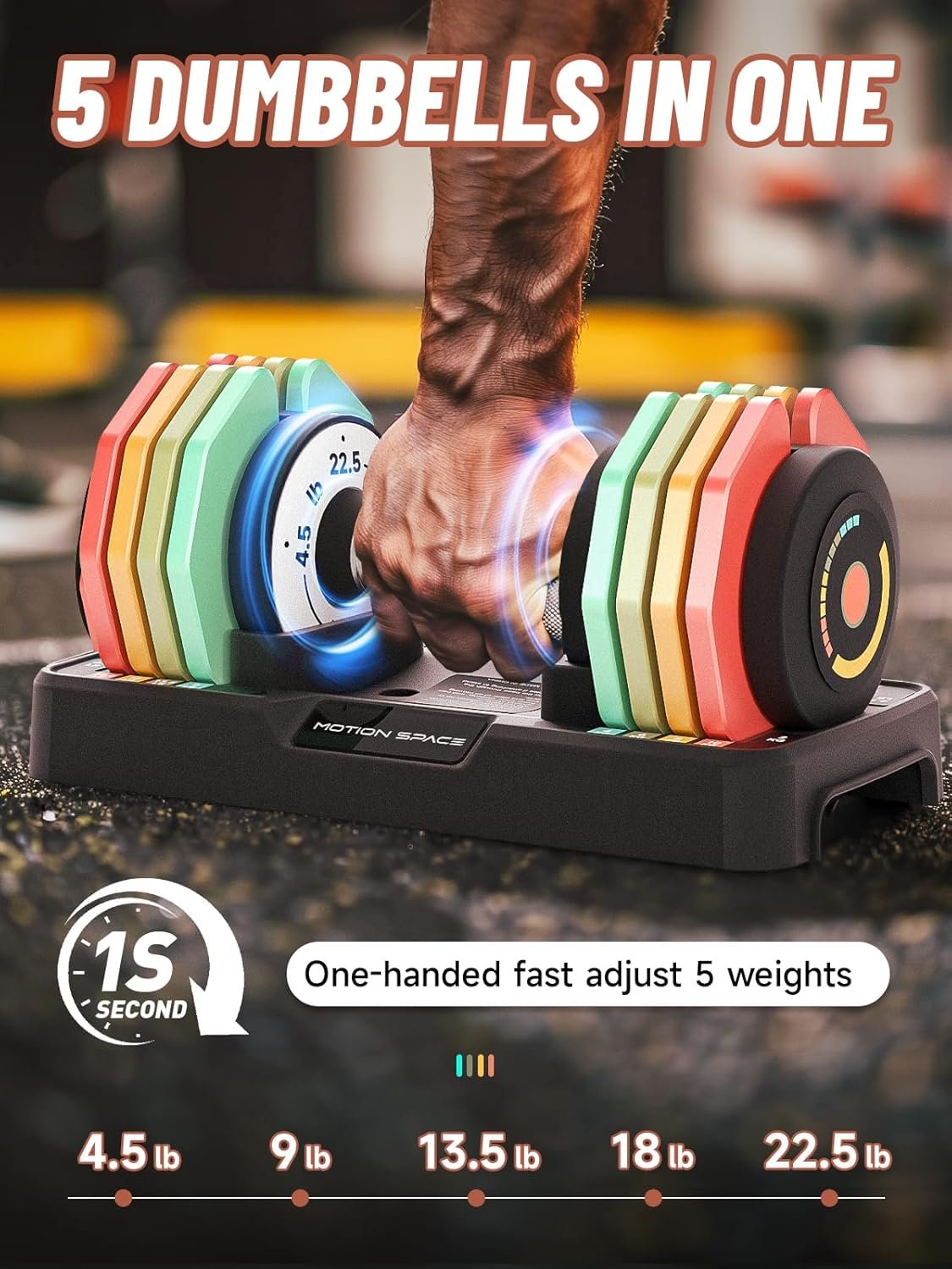 Adjustable Dumbbells Set 12.5LB/22.5LB Pair, 1-Sec Fast Adjustable 5 Weights by Turning Handle, Premium Comfort Non-slip Metal Dumbbells with Tray, Compact Size for Full Body Home Workout - Image 3