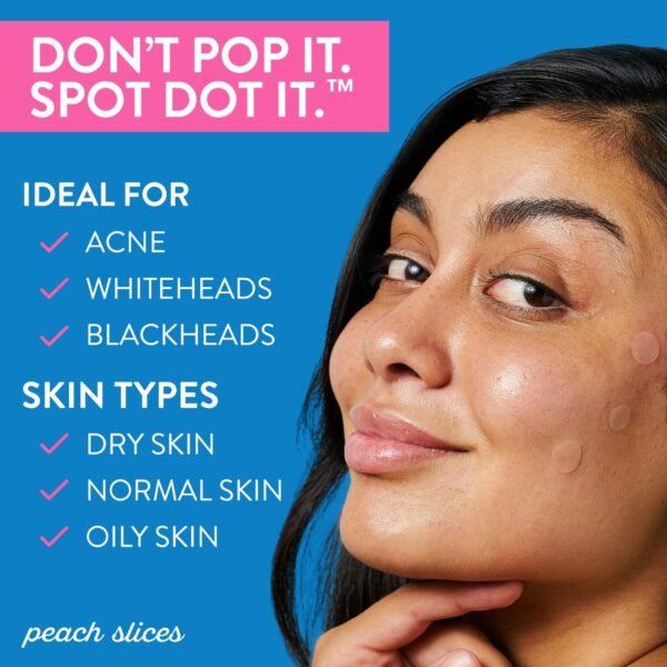 Peach Slices | Acne Spot Dots | Hydrocolloid Acne Patches | For Zits, Blemishes, & Breakouts | Vegan | Cruelty-Free | Pimple Patches | Facial Skin Care Products | 3 Sizes (7mm, 10mm, & 12mm) | 60 Ct - Image 3