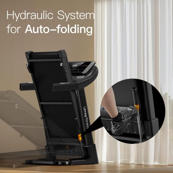 UMAY Black Auto Folding Treadmill with 3-Level Incline, Pulse Sensors, 3.0 HP Quiet Brushless Motor, 8.7 MPH Speed, and 300 lbs Capacity - Image 4