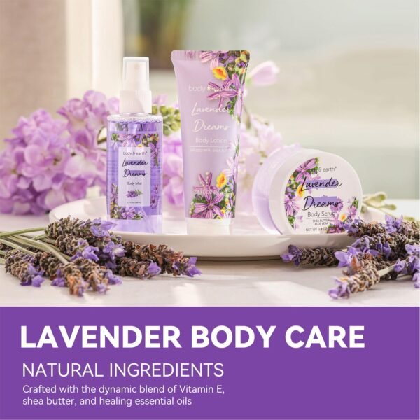 BODY & EARTH Body Mist Gift Set - Spa Gifts for Women, Perfume, Body Lotion, and Body Scrub in a Lavender Dreams Box- Perfect Birthday Gifts for Moms, and Special Occasions,Unique Gift Ideas for Her - Image 4