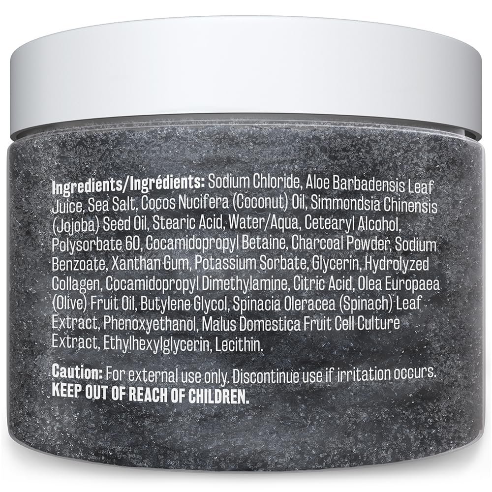 Charcoal Scrub Face Foot & Body Exfoliator Infused with Collagen and Stem Cell Exfoliating Salt Body Scrub for Toning Skin Cellulite Skin Care Body by M3 Naturals - Image 4