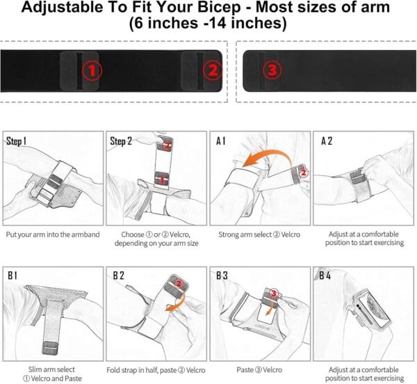 Running Armband with Earphone Bag Cell Phone Armband for iPhone 16 15 Pro 14 Plus 13 11 XR XS, Galaxy S24/S10 Water Resistant Sports Phone Holder Case & Zipper Slot Car Key Holder for 6.7 inch Phone - Image 9