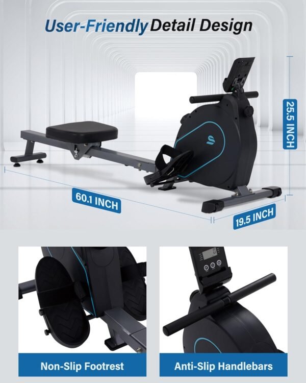 ECHANFIT Rowing Machine for Home Use - Rower with 16 Levels Adjustable Resistance, Ergonomic Seat, Tablet Holder, LCD Monitor and 350 LB Weight Capacity - Image 4