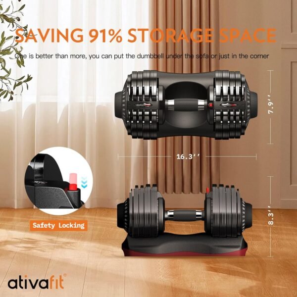 Ativafit 27.5 LBS/66LBS/88LBS Adjustable Dumbbell Set with Anti-slip Handle 12 In 1 Quick Dial Adjustment Weights With Safety Locking Button Space Saving Strength Training for Full Body Home Gym Workout - Image 7