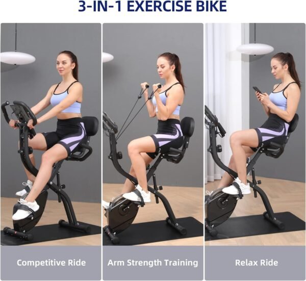 Foldable Exercise Bike Stationary Bike, Sportneer 4 in 1 Indoor Cycling Bike with 16 Level Magnetic Resistance Training Bike with Arm Resistance Band PVC Floor Mat Fitness Bike for Home Gym Workout - Image 8