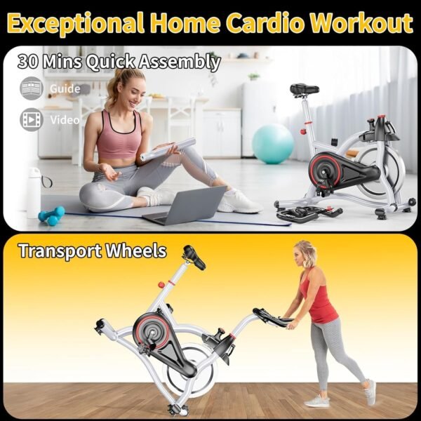 Exercise Bike Cardio Stationary Bikes for Home Gym Exercise Bikes with Comfortable Seat Cushion Indoor Cycling Bike Trainer with Silent Belt Drive and LCD Monitor Workout Bike 330 Lb Capacity - Image 3