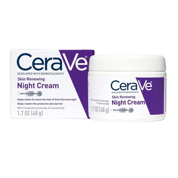 CeraVe Skin Renewing Night Cream, Niacinamide, Peptide Complex, and Hyaluronic Acid Moisturizer for Face, 1.7 Ounce, Packaging may Vary - Image 2