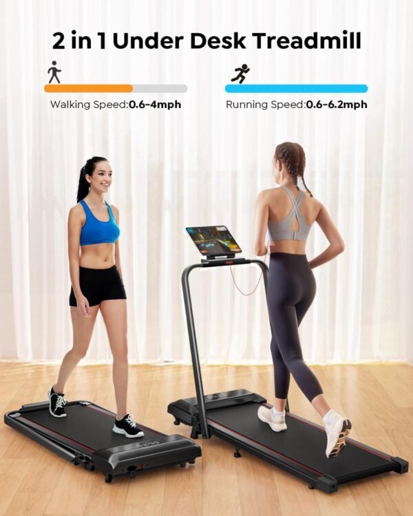 Walking Pad Treadmill with Incline, 2 in 1 Foldable Treadmills for Home Small Office, 300lbs Portable Compact Under Desk Treadmill with App, Remote Control and LED Display - Image 3