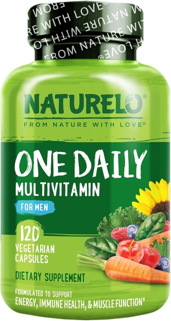 NATURELO Mens Multivitamins - One Daily Multivitamin for Men with Vitamins, Minerals & Organic Whole Foods, Boost Energy & Health, Non-GMO, 120 Vegetarian Capsules - Image 2