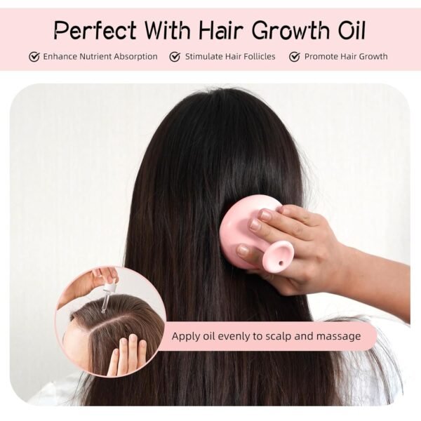 Silicone Scalp Massager Shampoo Brush, Head Scrubber with Soft Bristles for Hair Growth, Scalp Exfoliator for Dandruff Removal, Wet Dry Hair Brush for Scalp Care, Pink - Image 7