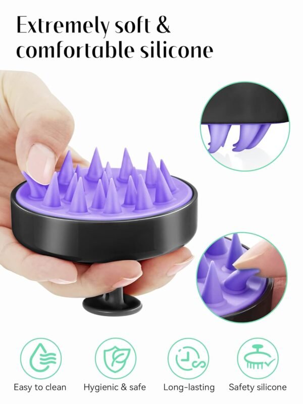 HEETA Shampoo Scalp Brush Massager Hair Growth, Scalp Scrubber with Soft Silicone Bristles for Hair Growth & Dandruff Removal, Hair Brush for Scalp Exfoliator, Black - Image 4