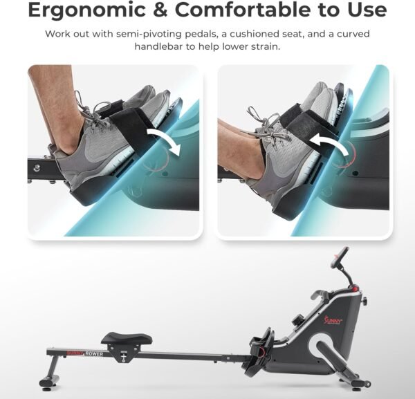 Sunny Health & Fitness Flip & Foldable Rowing Machine for Home w/Extended Slide Rail, Full-Body Workout, Low-Impact, Optional Extra Long Rail, Quiet Rail Cover, Water Motion and Free SunnyFit App - Image 9
