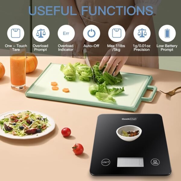 Geek Chef Digital Scale with App, Scale for Food Weight, Smart Food Nutrition Scale, Digital Kitchen Scales, Cooking Tool of Kitchen,1 lb/oz Black Glass - Image 4
