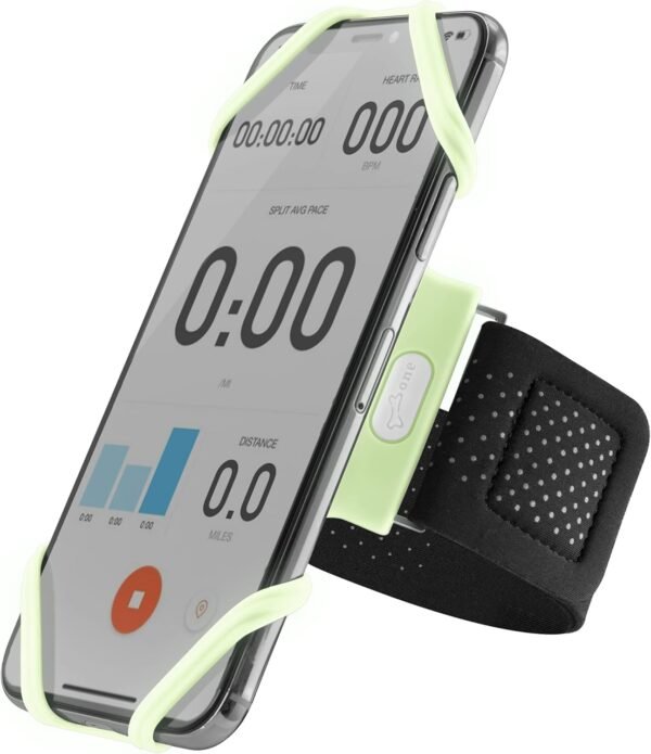 BONE Run Tie 1, Running Cell Phone Holder, Skin-Friendly & Washable Silicone Sport Armband, Universal Workout Phone Carrier Compatible with Most Smartphone (Luminous - Size L/Arm Size 9.8-15.7") - Image 2
