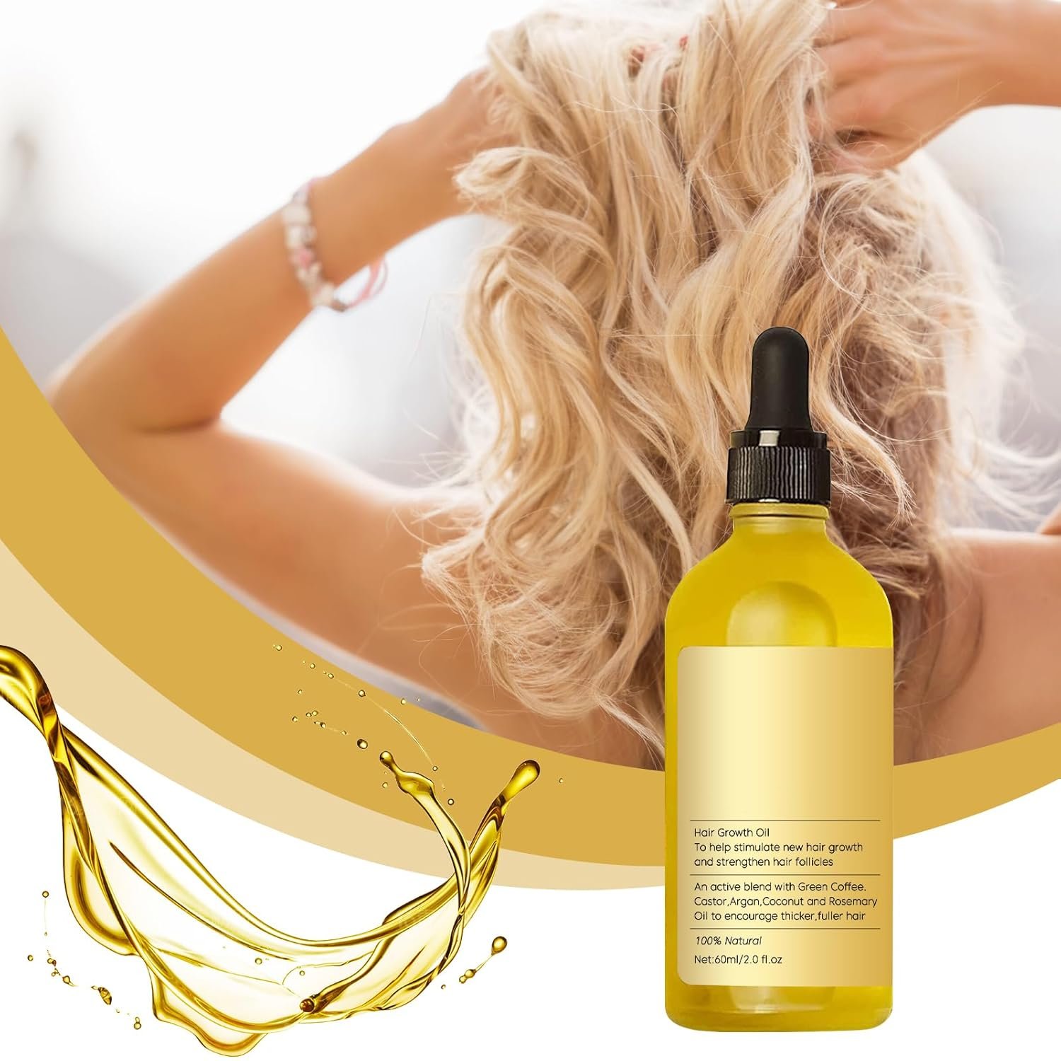 Veganic Natural Hair Growth Oil, Veganic Hair Growth Oil, Hair Oil, Rosemary Hair Growth Oil for Dry Damaged Hair and Growth Thin Hair, 2Fl Oz, 60Ml, Yellow - Image 7