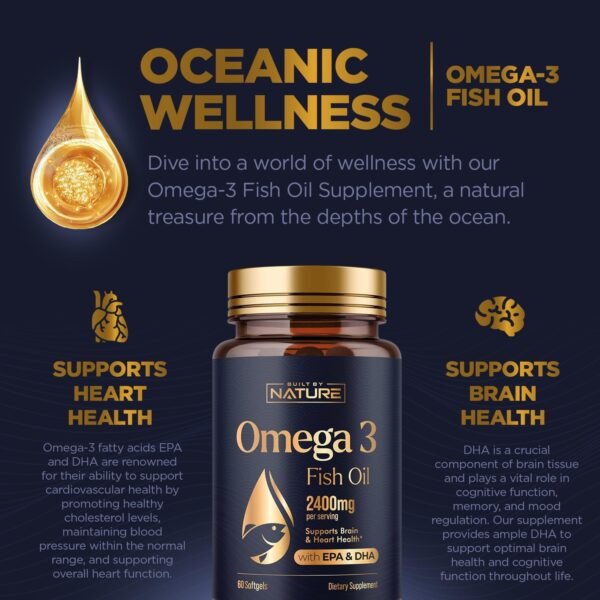 Omega 3 Fish Oil Supplement – 2400mg Fish Oil with EPA & DHA Omega-3 Fatty Acids from Sustainably Sourced Wild Caught Peruvian Anchovy - Heart & Brain Health Support - Non-GMO - 60 Softgels - Image 7