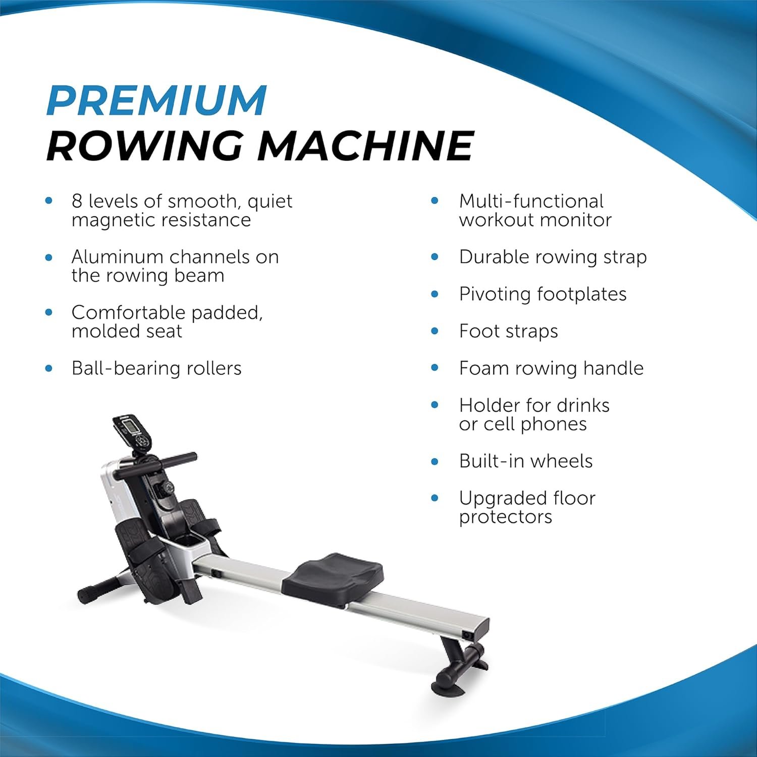 Stamina Magnetic Rower - Rower Machine with Smart Workout App - Rowing Machine with Magnetic Resistance for Home Gym Fitness - Up to 250 lbs Weight Capacity - Image 6