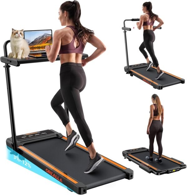 Walking Pad Treadmill with Incline, 3 in 1 Under Desk Treadmill 300lbs Capacity with Removable Desk Workstation, 3.5HP Compact Foldable Walking Treadmill for Home Office with Remote Control - Image 2
