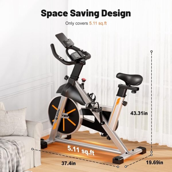 Stationary Exercise Bike, Indoor Cycling Bike, 7-Way Adjustable Seat for Cycling Cardio workout at Home, Heavy-Duty Steel Frame with Tablet Mount & LCD Monitor, 1 Second Quick Brake Stop - Image 9