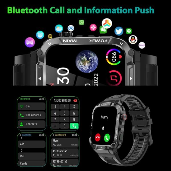 Military Smart Watch for Men with Call Function,Fitness Smartwatch for Android Phones and iPhone, Waterproof Fitness Tracker with Blood Oxygen/Heart Rate/Sleep/100+ Sport Modes, Watches for Men - Image 4