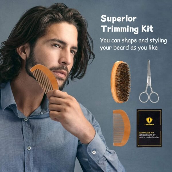 Ceenwes Upgraded Beard Grooming Kit - Conditioner, Oil, Brush, Comb, Balm, Scissors, Storage Bag for Beard and Mustache Trimming, Perfect Men's Gift - Image 6