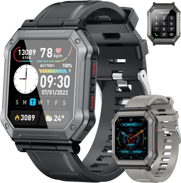 Smart Watch for Men Fitness Tracker: Military Smart Watches for Men Digital Mens Watches Make/Answer Call Running Waterproof Smartwatch Android Phones iPhone Samsung Compatible Heart Rate Monitor - Image 2