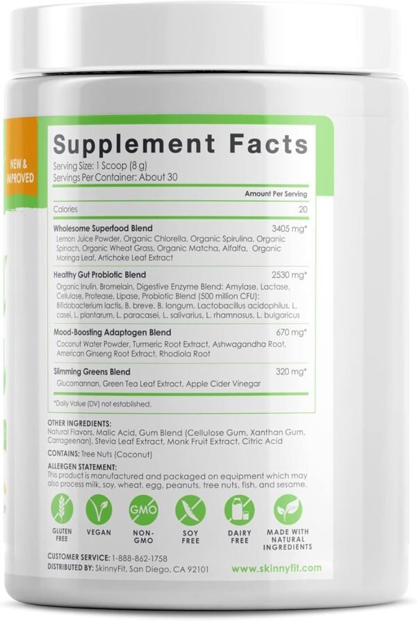 SkinnyFit Mango Splash Skinny Greens, Green Juice Superfood Powder, Natural Energy & Focus, Reduce Bloating, Spirulina, Chlorella, 30 Servings - Image 12