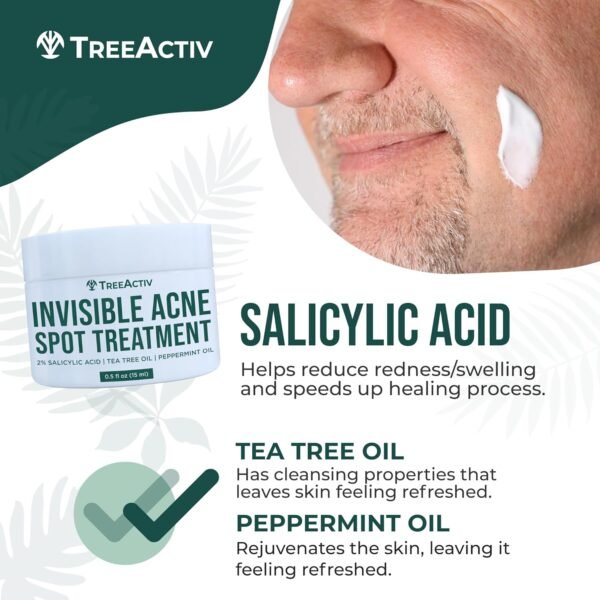 TreeActiv Invisible Salicylic Acid Cystic Acne Treatment For Face Original Formula, 0.5 fl oz, Acne Face Cream, Acne Spot Treatment for Face & Body, Acne Clearing Cream Moisturizer for Teens & Adults - Image 6