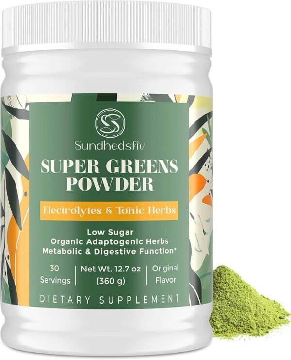 Super Greens Powder Superfood Supplement + Electrolytes & Tonic Herbs | Organic Greens, Adaptogens, Shilajit, Antioxidants, Preobiotic & Probiotic & Postbiotic | for Gut, Energy & Immune | 30 Servings - Image 2
