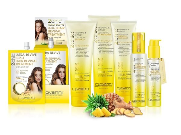 GIOVANNI 2chic Ultra-Revive Super Potion - Anti-Frizz Serum to Moisturize Dry, Unruly Hair, Enriched with Pineapple & Ginger, Works Great with Curly Hair, Color-Safe Hair Oil Serum - 2.75 oz - Image 3