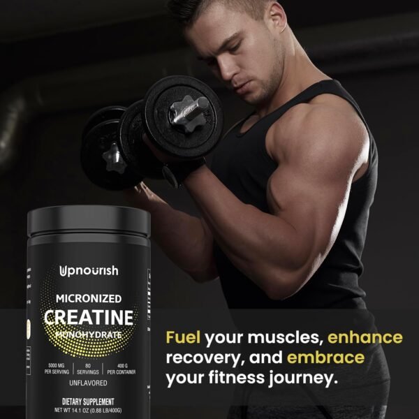 UpNourish Micronized Creatine Monohydrate Powder 400 G - Unflavored Vegan for Pre Workout, Muscle Building Pure Women and Men Instantized Supplement, 80 Servings 14.1096 Ounce - Image 7