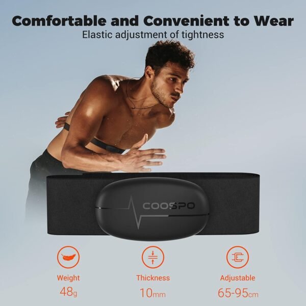 COOSPO H6 Heart Rate Monitor Chest Strap Bluetooth 4.0 ANT+ IP67 Chest Heart Rate Sensor for Peloton Polar DDP Yoga Map My Ride Garmin Sports Watches - Image 3